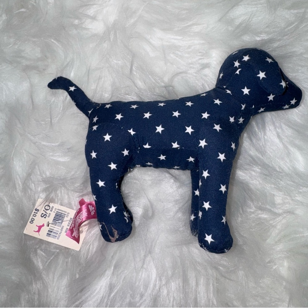 NWT VICTORIA SECRET PINK PLUSH DOG BLUE WITH WHITE STARS AND VOTE PINK LOGO - Picture 2 of 3